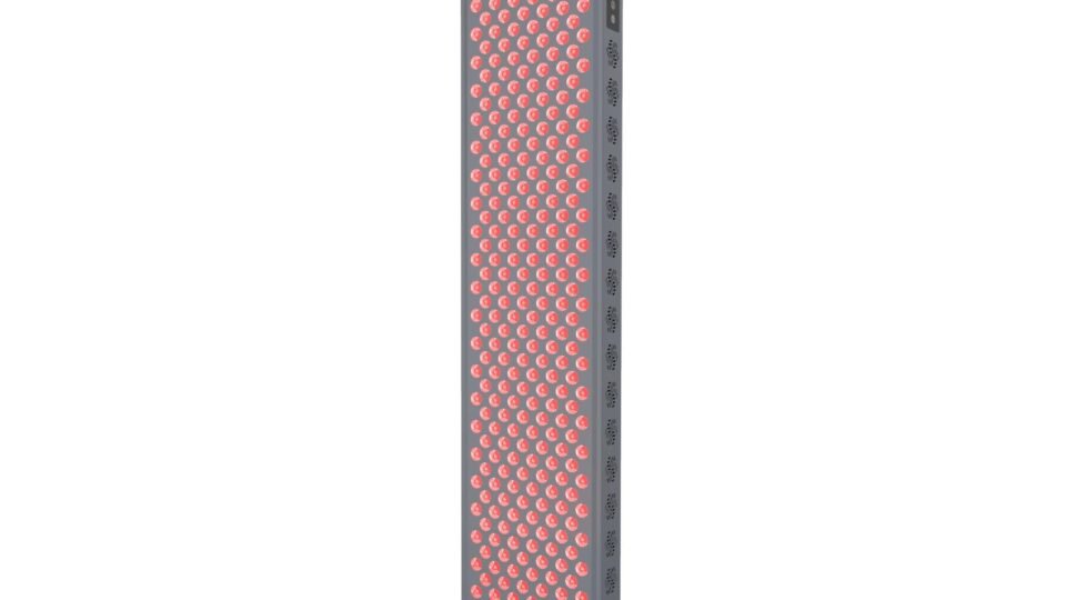 Hooga PRO1500 red light therapy panel, angled and glowing red — manufacturer product photo