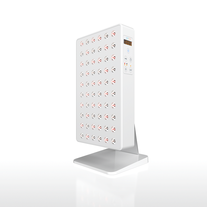 Joovv Mini 3.0 red light panel shown on the Mini Stand accessory
